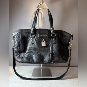 EUC Jimmy Choo Black Leather Handbag with Gold Accents w!COA